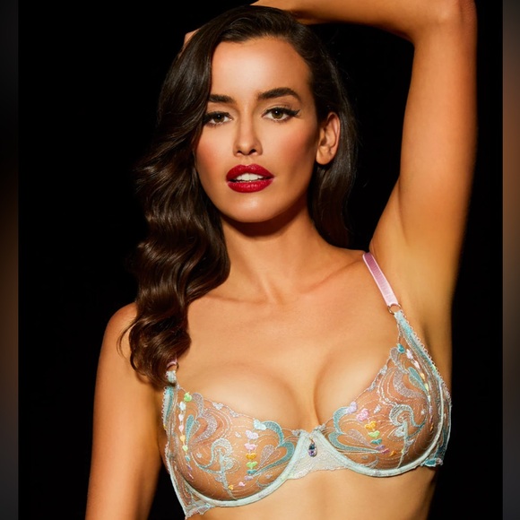 ♡BNWT PERFECTLY PASTEL HB™ ☆Candy Aquamarine☆ Embroidered Hearts Bra♡ 30DD♡ - Picture 3 of 6